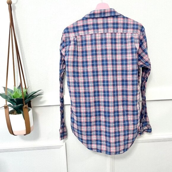 Faherty Plaid Blue Pink Button Down Long Sleeve Shirt Size M - Picture 4 of 4